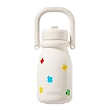 CAROTE カローテ 子供 水筒 600ml 真空断熱 保温保冷 ストロー付き ステンレスボトル ハンドル付き かわいい BPAフリー 持ち運びに便利なキャリーループ キッズ 水筒 学校 幼稚園 アウトドア オシャレ 白 (ホワイト)