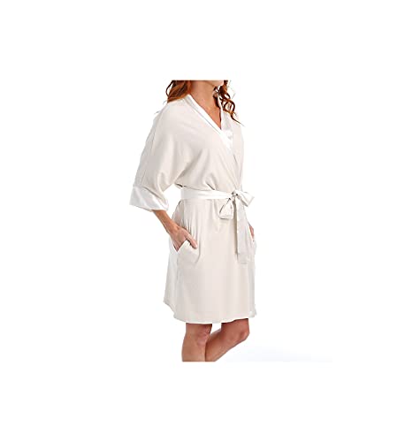PJ Harlow Women s Knit Robe With Pockets And Satin Trim Shala XS S Eggnog