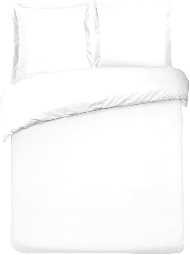 Vision Parure de Lit Réversible 100% Coton Lit Double - Blanc | 1 Housse de Couette (240x220 cm) + 2 Taies d'oreiller (65x65 cm) | 57 Fils/cm² | Doux,...