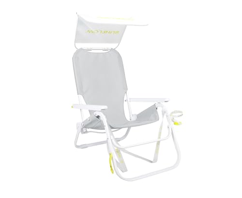 SUNFLOW Shore Thing Premium Beach Chair - Adjustable Portable Rust-Resistant Reclining Beach Chair with UPF 50+ Sun Shade and Drink Holder for The Ultimate in Comfort (Oyster Gray)