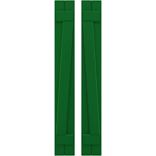 7"W x 77"H Americraft Two Board (2 Batten) Exterior Real Wood Joined Board-n-Batten Shutters w/Z-Bar (Per Pair), Viridian Green