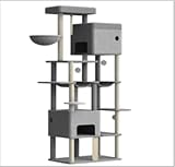 Hzuaneri Cat Tree, 200cm XXL Cat Tree with 10 Scratching Posts, 2 Caves, 2 Hammocks, Large Platform, Cat Brushes, Basket, Heavy Duty Cat Tree for Maine Coons, Large Cats, Dark Grey MS20018SG