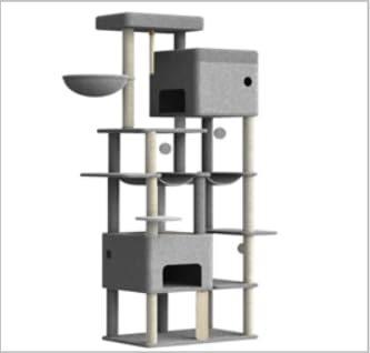 Hzuaneri Cat Tree, 200cm XXL Cat Tree with 10 Scratching Posts, 2 Caves, 2 Hammocks, Large Platform, Cat Brushes, Basket, Heavy Duty Cat Tree for Maine Coons, Large Cats, Dark Grey MS20018SG