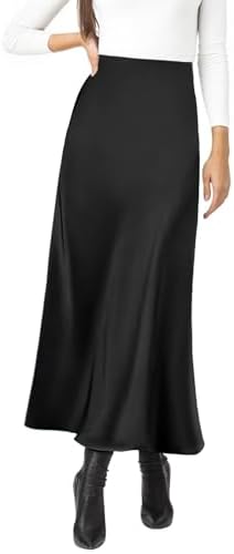Women's Satin Silky High Waist Maxi Skirt Elegant Elastic Waistba...