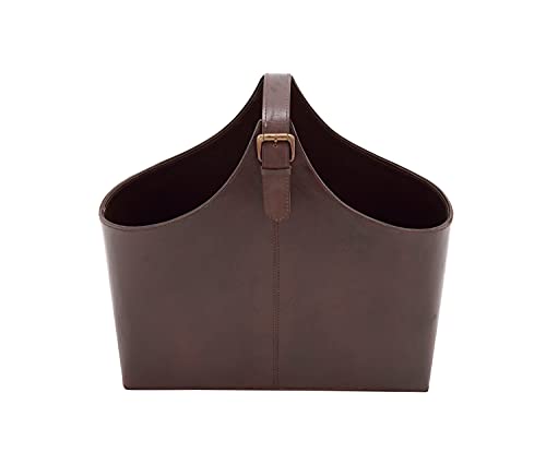 Deco 79 Madera revistero de Piel Real, 16 por (35,5 cm), Color marrón Oscuro Cover