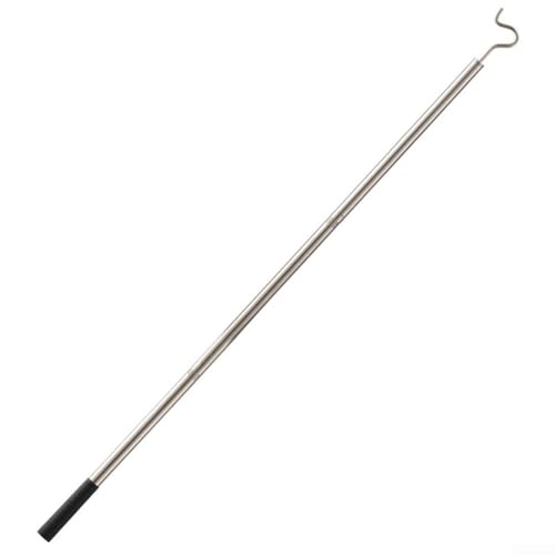 Zilimontt Barra de armario de acero inoxidable con gancho para organización de alto alcance, diseño de tubo roscado resistente para una mayor estabilidad y solución de ahorro de espacio (1 unidad)