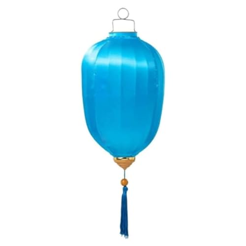 Festival Chinese Oval Silk Lantern with Tassel, Japanese Hanging Melon-Shaped Lantern for Home Outdoor Garden Party Decoration Celebration(Light Blue,14 Inch)