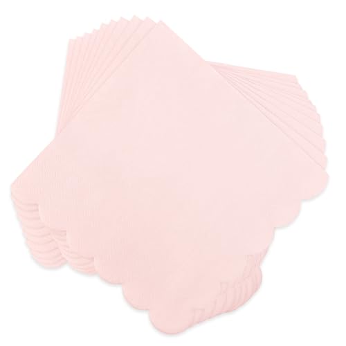 100 Pcs Pink Napkins Scalloped Edged Cocktail Napkins 2- Ply Disposable Napkins Folded 6.5 x 6.5 Inches Beverage Napkins for Dinner Picnic Birthday Party