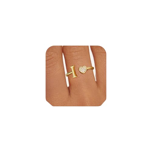 Fimhut Gold Initial Rings for Women Girls Kids, Fashion Dainty 14K Gold Plated Adjustable Letter I Rings Teen Girl Gifts Trendy Stuff Non Tarnish Ring Birthday Gifts for Toddler Teens