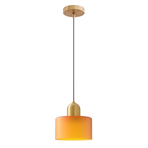 HJXDtech Mini Glas Pendelleuchte mit Gold Akzent & 200cm Verstellbar Kabel, Moderne E27 Hängelampe für Küchen, Esszimmer, Schlafzimmer & Café (Mattes Orange, 15cm)