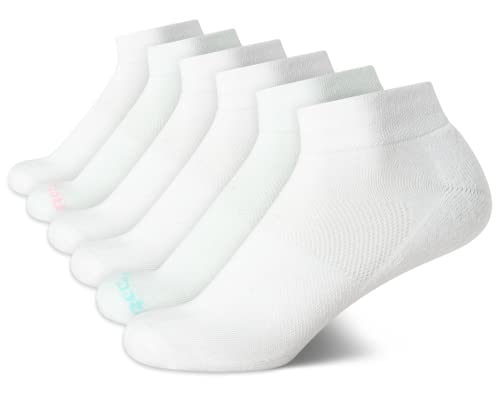 Image of Reebok Womens Quarter Socks Moisture Wicking Cushioned Ankle Socks, 6 Pack | Stretch Performance Fabric, Cushioned Heel & Toe, Secure Arch Support, Quarter Cut, Shoe Size 4-10