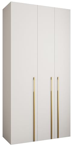ABIKSMEBLE COMO 3 Armoire à 3 Portes - Garde-Robe - Armoire à Vêtements - Armoire de Rangement pour Chambre à Coucher, Chambre d’Ado, Chambre d’Enfant - 245,5x120x50cm - Blanc, Blanc, Or