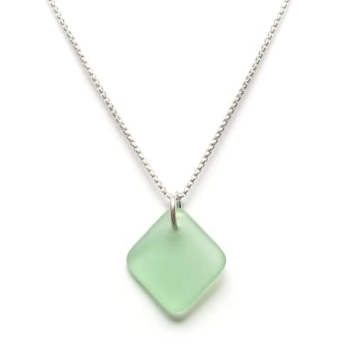 Sea Glass Delicate Diamond Pendant (Seafoam, 18-20 Box Chain)