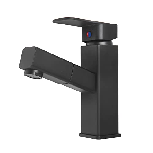 Grifo de Cocina de Agua Caliente y Fría Grifo de Baño Grifería de Latón con Giratorio de 360°Mezclador de fregadero de cocina de latón con rociador extraíble (Negro) Cover