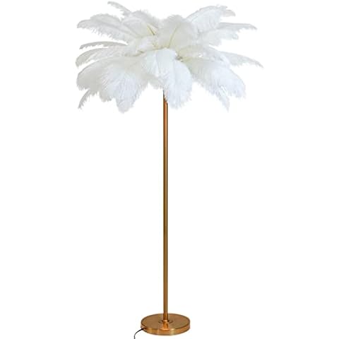 AvgnLxqe Floor Lamp, 1.6m Tall Ostrich Feather Stand Lamp, Metal Electroplated and Round Base, Led Light for Living Room Bedroom Office Hallway (White) Cover