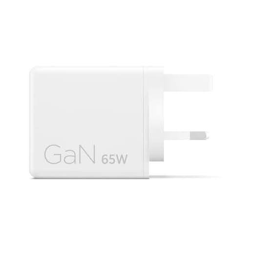 Lenovo Dual USB‑C 65W Charger for Laptop, Tablet & Phone| GaN Tech, Ultra‑Compact & Lightweight | UK Plug, USB-C Cable Included | White
