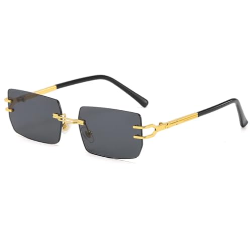 Lunettes de soleil rectangulaires sans monture homme petit verre dégradé tendance marron
