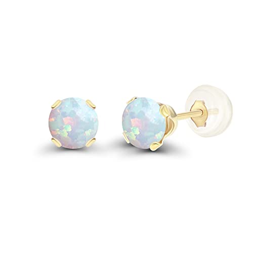 Genuine 10K Solid Yellow Gold 4mm Round Created Opal October