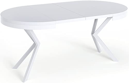 WFL GROUP Tavolo da Pranzo Rotondo Allungabile - Tavolo Loft Style Con Gambe in Dorato Metallo - 100 a 180 cm - Tavolo Rotondo Stile Industriale Per il Soggiorno - Salvaspazio - 100 cm - Marmo Bianco