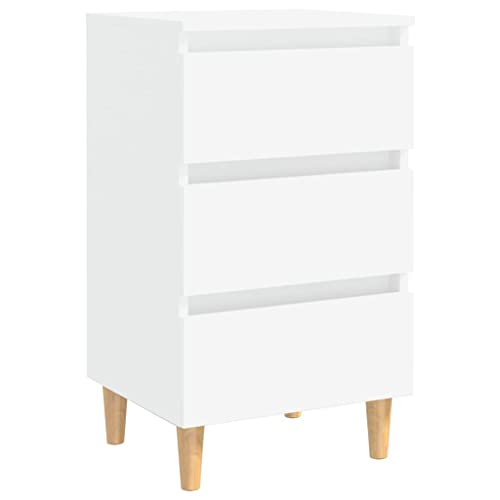 vidaXL Mesita de Noche con Patas Aparador Auxiliar Armario Cama Dormitorio Habitación Organizador Almacenamiento Blanca 40x35x69 cm Madera Maciza