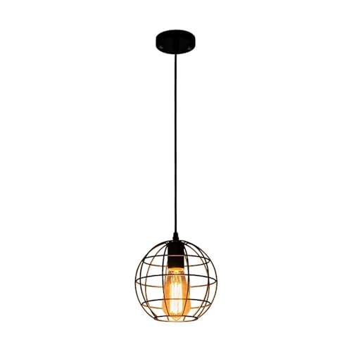 Chandelier suspendu sphérique en métal noir au design géométrique