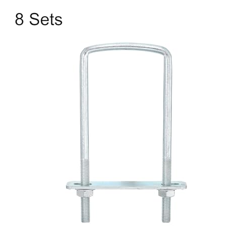 Image of uxcell Square U-Bolts, 8 Sets 60mm Inner Width 150mm Length M8 Zinc-Plated Carbon Steel U Clamp Bolt with Nuts and Plates, for Boat Trailer