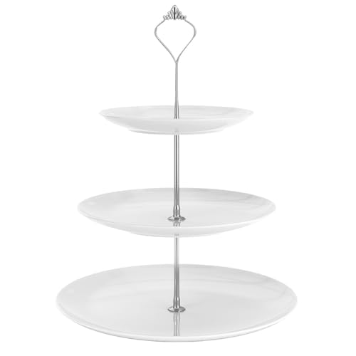 INTIRILIFE Tortenständer aus Porzellan 3 stöckig in Weiß -...