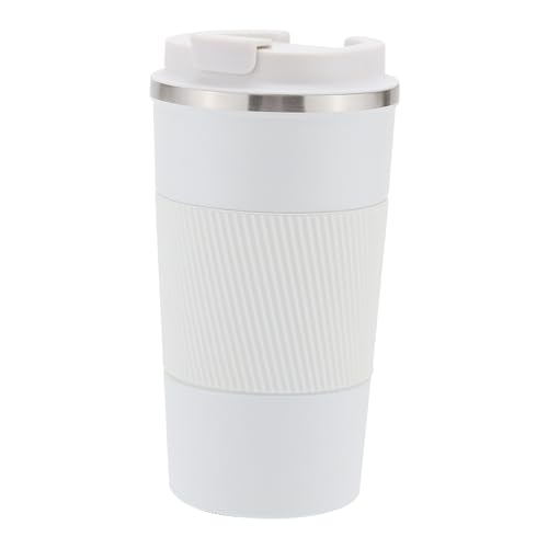 GOOFIT Vakuumbecher, Isolierter Kaffeebecher, 500ML, Doppelwandiger Thermischer Reisebecher, 100% Lecksicher Edelstahl Trinkbecher, Weiß