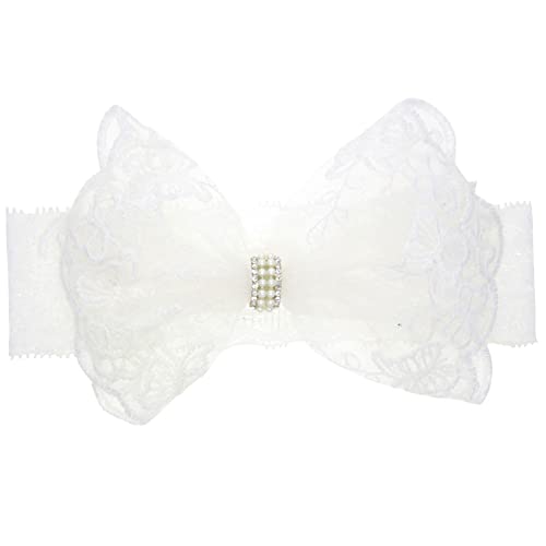 Katutude Baby Lace Bow Headbands, Baby Girls Bow Knot Hairband White Lace Headwrap Newborn Baby Elastics Hair Accessories Bows Headwear for Infant Toddlers Kids, 16cm x 12cm/White