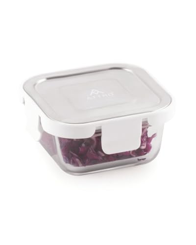 ATTRO Glassox Borosilicate Square Glass Lunch Box with Stainless Steel Lid Food Storage Container Microwave & Freezer Safe BPA-Free Food-Grade 520ml