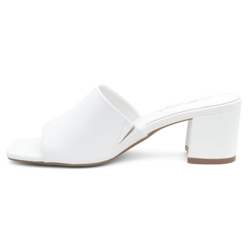 Image of Herstyle Square Open Toe Heeled Sandals for Women 2.5 Inch Low Block Chunky Heel Sandals Slip-On Mules Comfortable Dress Shoes for Party Wedding Office