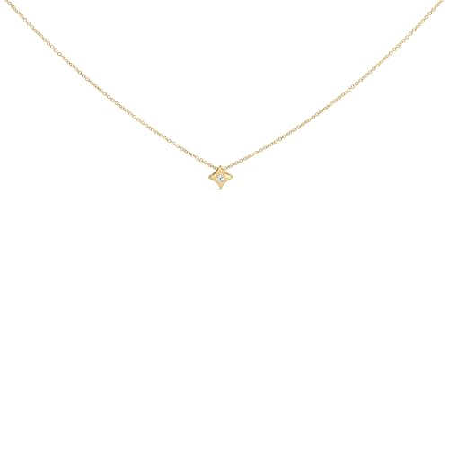 10K Yellow Gold 1/10 Cttw Bezel Set Solitaire Princess Cut Diamond Kite Shaped Pendent Necklace - 18" Inches