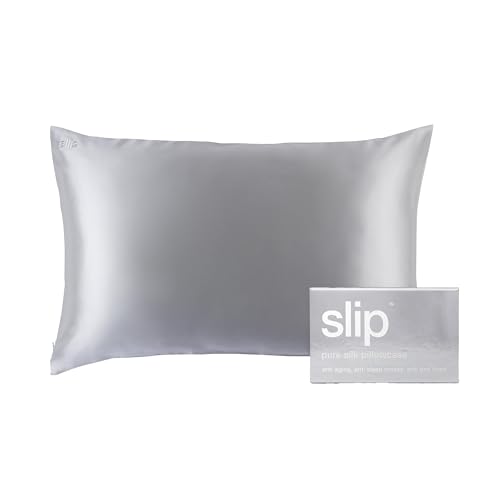 Image of SLIP Queen Silk Pillow Cases - 100% Pure 22 Momme Mulberry Silk Pillowcase for Hair and Skin - Queen Size Standard Pillow Case - Anti-Aging, Anti-BedHead, Anti-Sleep Crease, Silver (20" x 30")