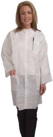 Cordova Unisex Heavy Weight, White Polypropylene Lab Coat, Collar & Snap Button Front, 2 Waist Pockets, Elastic at Wrists 4X-Large White