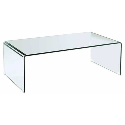 Pemberly Row Glass Coffee Table, Clear Finish, Rounded Corners, 15