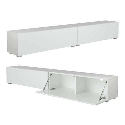 PLATAN ROOM, mobile lowboard per TV 105/140 / 160/210/280, in bianco, da appendere o utilizzabile a...