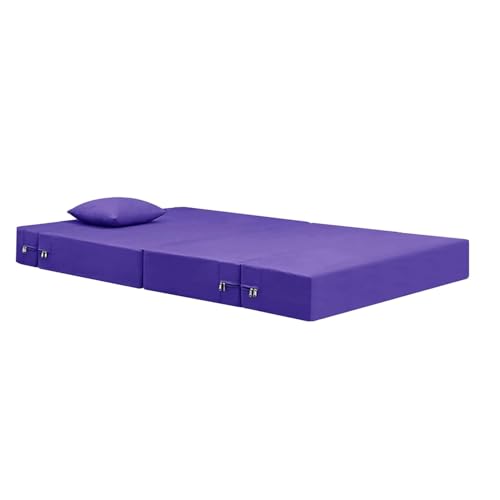 Image of Easy Foldable One Person Sofa Cum Bed Jute Fabric- Washable Cover- Including One Cushion- Size 3' X 6' Ft (Purple Color) Perfect for Home & Office for Guests