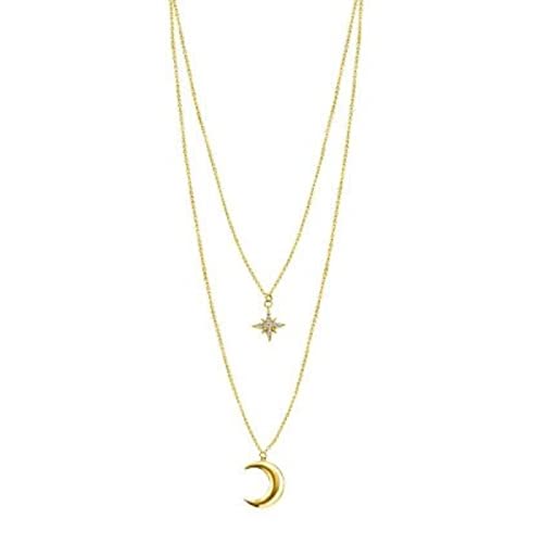 Collier double rang en argent 925 avec pendentif étoile lune et oxydes de zirconium