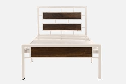 Image of Zeek Metal Extra Single Size Bed Without Storage | Wrought Iron Single Bed with Headboard & Footboard| Sturdy Powder Coated Platform Cot for Bedroom (Zeek Ivory)