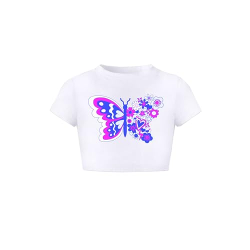 Image of Cute Clothes for Teen Girls, White Butterfly T Shirt and Camouflage Cargo Pants Outfits Multi-Pocket Elastic Waist Pull on Cargo Pants, 4-5T = Tag 120