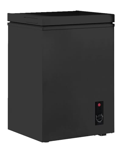 Muhub Black Chest Freezer,3.5 Cu Ft Compact Freezer with 7 Level Adjustable Temperature,Top Open Door Freezer with Removable Storage Basket,Energy Saving Deep Freezer (Black,3.5 Cu Ft)