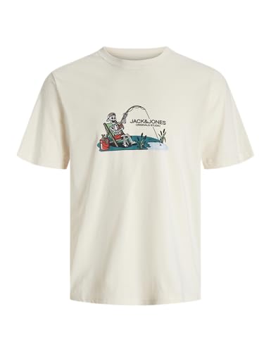 JACK & JONES tee SS Crew Neck 3pk MP Jorskull Nature-Camiseta de Manga Corta con Cuello Redondo, 3 Unidades, Blanco Envejecido, L (Pack de 3) para Hombre