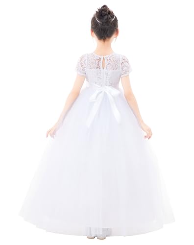 Floral Lace Tulle Flower Girl Dresses with Sleeves for Bridesmaid LG2R32