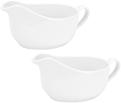 Yesland 2 Pcs 15 oz Gravy Boat, Ceramic White Easy-Pour Gravy Boat for Dining, Holiday Meals & Parties