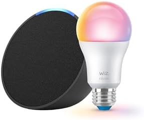 Echo Pop (newest model) with WiZ 60W A19 LED Smart Color Bulb - C...