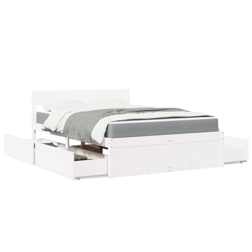 Lauuoeriau Furniture Item Home - Cama con cajones y colchón, color blanco, 140 x 190 cm, madera maciza de pino