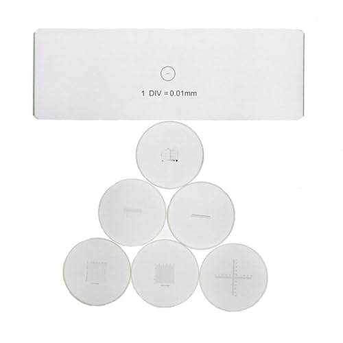Image of Microscope Stage Calibration Slide, Eyepiece Micrometer, Microscope Eyepiece Graticules, Ocular Micrometer, Cross Line Reticle (Set of 7)