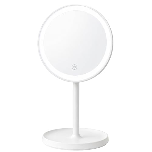Espelho de Maquiagem com Iluminação LED, Design Minimalista, Cor Branca, Base Estável, para Skincare e Uso Diário