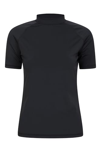 Mountain Warehouse Short Sleeves Womens UV Rash Vest - UPF50+, Ladies Rash Guard, Quick Dry, Flat Seams Top - Spring Summer Swimming, Beach, Under a Wetsuit Jet Black Women's Size 14