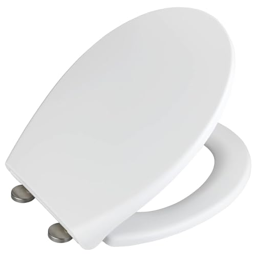 Asiento De Inodoro Con Cierre Suave, Tapa WC Universales Antideslizantes Que Se Adaptan A Inodoros Redondos Estándar, Tapa De Inodoro Blanca De Liberación Rápida Sin Golpes, Fácil De Limpiar (07F)